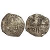 Image 1 : 8 Reales. -  POTOSÍ. -  T. -  26,72 grs. Valor ¶, fecha no visble. ESCUDO INTERCAMBIADO en anverso,