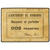 Image 1 : 2 Pessetes. -  Aj. de RIUDAURA. -  Cartón. (Manchas). MUY RARO. AT-2148; T-2485. MBC+. -  -