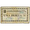 Image 1 : 1 Peseta. -  1937. -  C.M. de UTRILLAS (Teruel). -  (Manchas y roturas). MUY RARO. MBC-. -  -