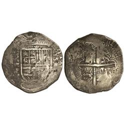 8 Reales. -  158(9). -  SEVILLA. -  Anv.: S/VIII/¶-escudo-158(9) en vertical. 26,80 grs. Ensayador: