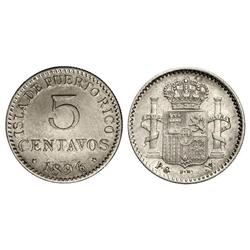 5 Centavos de Peso. -  1896. -  PUERTO RICO. -  P.G.-V. -  MBC+. -  -