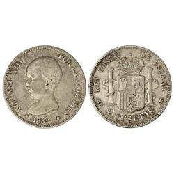 2 Pesetas. -  1889 (*_-_). -  MP.-M. -  Pátina. MBC-. -  -