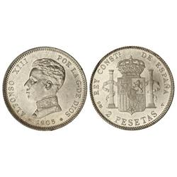 2 Pesetas. -  1905 (*19-05). -  S.M.-V. -  (Pequeñas rayitas en anverso). EBC+. -  -