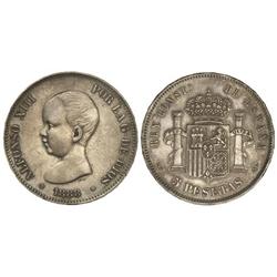 5 Pesetas. -  1888 (*18-88). -  M.P.-M. -  Pátina oscura. (Pequeños golpecitos). MBC+. -  -