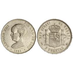 5 Pesetas. -  1888 (*18-88). -  M.P.-M. -  (Golpecitos y pequeñas rayitas). MBC+. -  -