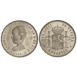 5 Pesetas. -  1889 (*18-89). -  M.P.-M. -  (Pequeños golpecitos). EBC-. -  -
