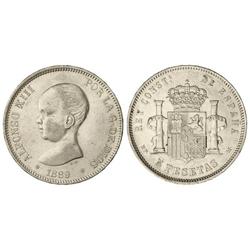 5 Pesetas. -  1889 (*18-89). -  M.P.-M. -  (Pequeños golpecitos). EBC-. -  -