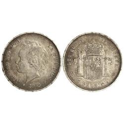 5 Pesetas. -  1892 (*18-92). -  P.G.-M. -  Tipo Bucles. Pátina. (Pequeños golpecitos y rayitas). MBC