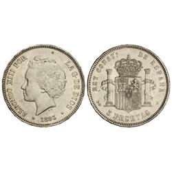 5 Pesetas. -  1893 (*18-93). -  P.G.-V. -  (Golpes). (MBC+). -  -
