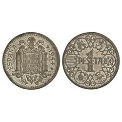 1 Peseta. -  1944. -  4,61 grs. FALSA de ÉPOCA en Calamina. RARA. MBC. -  -