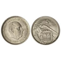 5 Pesetas. -  1957 (*58). -  Con PLUS. SC. -  -