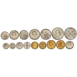 Serie 8 monedas 10 Céntimos a 100 Pesetas. -  (*70). -  En tira original F.N.M.T. PRUEBAS. -  -