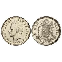 1 Peseta. -  1975 (*19-78). -  Variante de metal, acuñación sobre níquel. RARA en este metal. J.B.M.