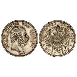 5 Marcos. -  1904-E. -  SAJONIA. -  AR. Muerte de Jorge I. Pátina. (Golpecitos en gráfila y en anver