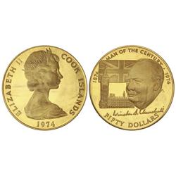 50 Dólares. -  1974. -  AR dorada. Centenario W. Churchill (1874-1974). Tirada: 2.000 piezas. KM-11a