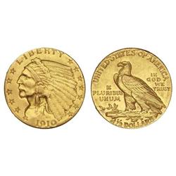 2 1/2 Dólares. -  1910. -  AU. Tipo Indio. (Resto de soldadura en canto). KM-129. (MBC).  -  -
