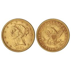 5 Dólares. -  1881. -  AU. Coronet head. KM-101. EBC-. -  -