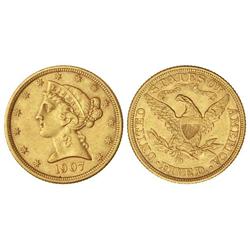 5 Dólares. -  1907-D. -  DENVER. -  AU. Coronet head. KM-101. MBC+. -  -