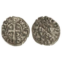 Óbolo bourgeoise. -  (1285-1314). -  FELIPE IV. -  Anv.: PHILIPPVS REX, alrededor de cruz latina. Re