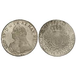 1 Ecu. -  1736-L. -  LUIS XV. -  BAYONA. -  AR. (Múltiples rayas de ajuste y golpecitos). CC-42.13.