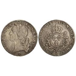 1 Ecu. -  1757-Q. -  LUIS XV. -  PERPIGNAN. -  AR. Pátina. (Pequeños golpecitos y rayitas). C-47.9.