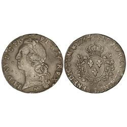 1 Ecu. -  1764-L. -  LUIS XV. -  BAYONA. -  AR. Pátina. (Pequeños golpecitos y rayitas). C-47.7. MBC