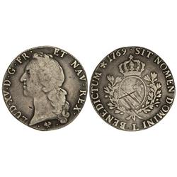 1 Ecu. -  1769-L. -  LUIS XV. -  BAYONA. -  AR. Pátina. (Rayitas. Rayas de ajuste en reverso). KM-51
