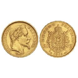 20 Francos. -  1863-BB. -  NAPOLEÓN III. -  ESTRASBURGO. -  AU. (Golpecitos). KM-801.2. MBC+. -  -