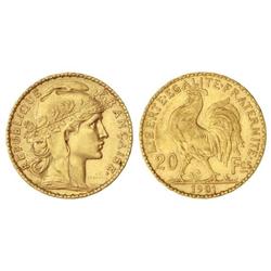 20 Francos. -  1901. -  AU. Gallo. Leyenda canto: DIEU*PROTEGE*LA FRANCE*. KM-847. EBC.  -  -