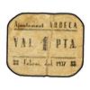 Image 1 : 1 Pesseta. -  Febrer 1937 - . Aj. d´ARBECA. -  Cartón. (Muy usado). AT-164d; T-220. MBC-. -  -