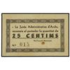 Image 1 : 25 Cèntims. -  Junta Administrativa d´ARCHS. -  Cartón. (Pequeña manchita.). RARO. AT-184; T-239. EB