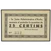 Image 1 : 25 Cèntims. -  Junta Administrativa d´ARCHS. -  Cartón. Sin tampón. RARO. AT-184c; T-239. EBC+. -  -