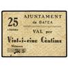 Image 1 : 25 Cèntims. -  Aj. de BATEA. -  Cartón. RARO. AT-329; T-394. MBC+. -  -
