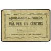 Image 1 : 15 Cèntims. -  Aj. de FULLEDA. -  Cartón. RARO. AT-1075; T-1246. MBC-. -  -