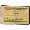 Image 1 : 1 Pesseta. -  C.M. de LES. -  Cartón. (Muy usado). RARO. AT-1299; T-1488. BC+. -  -