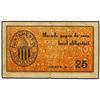 Image 1 : 25 Cèntims. -  Aj. de LLEVANTI DE LLOBREGAT. -  (Algo sucio. Pequeñas roturas). AT-1346; T-1543. MBC