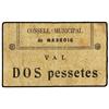 Image 1 : 2 Pessetes. -  C.M. de MASROIG. -  Cartón. (Algo sucio). RARO. AT-1476; T-1690. MBC. -  -