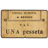 Image 1 : 1 Pesseta. -  C.M. de MASROIG. -  Cartón. (Algo sucio. Pequeña rotura). RARO. AT-1477; T-1691. MBC-.