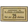 Image 1 : 25 Cèntims. -  Aj. de el PALAU D´ANGLESOLA. -  Cartón. (Manchitas). RARO. AT-1757; T-2016. MBC+. -