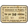 Image 1 : 50 Cèntims. -  Juny 1937. -  Aj. de PENELLES. -  Cartón. Acento grave a cèntims. Sello en dorso. (Pe