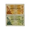 Image 1 : Lote 2 billetes 50 Cèntims y 1 Pesseta. -  1 Juliol 1937. -  Aj. LES PLANES D´HOSTOLES. -  AT-1869/7
