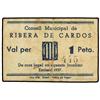 Image 1 : 1 Pesseta. -  Emissió 1937. -  C.M. de RIBERA DE CARDOS. -  Tampón negro ovalado ´CONSELL MUNICIPAL
