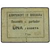 Image 1 : 1 Pesseta. -  Aj. de RIUDAURA. -  Cartón. (Algo sucio). RARO. AT-2149; T-2486. MBC-. -  -
