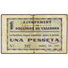 Image 1 : 1 Pesseta. -  Març 1937. -  Aj. de ROCAFORT DE VALLBONA. -  (Roturas. Algo sucio). RARO. AT-2178; T-