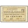 Image 1 : 50 Cèntims. -  Març 1937. -  Aj. de ROCAFORT DE VALLBONA. -  RARO. AT-2179; T-2518. MBC+. -  -