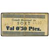 Image 1 : 50 Cèntims. -  C.M. de SORT. -  Cartón. Sin dentado. (Sucio). ESCASO. AT-2396; T-2786. MBC. -  -