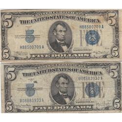 2 $5 SILVER CERTIFICATES 1934