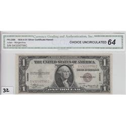 $1 HAWAII SILVER CERTIFICATE CGA UNC 64 1935