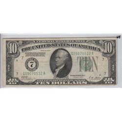 NUMERICAL $10 FRN 1928 # 7 REDEEMABLE IN GOLD SERIES