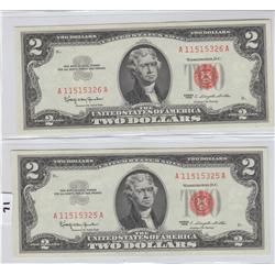 2 CONSECUTIVE GEM $2 RED SEAL 1963 SPECTACULAR APPEAL